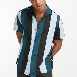 Asos Men's Striped Shirt in Black and Blue